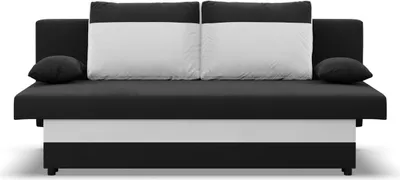 A black and white sofa bed is shown from the front.