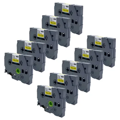 Produktbild von DULA Etikettenband - Kompatibel mit Brother P-Touch Tze-611 - 10 Stück - Schwarz auf gelb - 6mm x 8m