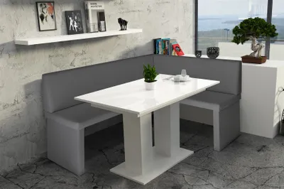 Produktbild von Eckbankgruppe 196x142 cm ROBIN XL L Grau / Esstisch DANTE Weiss