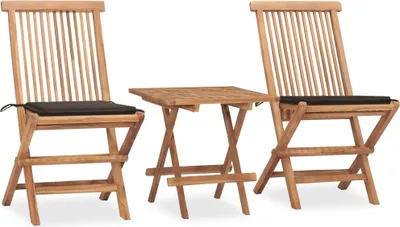 Produktbild von 3-tlg. Garten-Essgruppe mit Kissen Klappbar Massivholz Teak