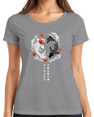 Productafbeelding van Koi karper, Yin Yang, Japans, Zen, Japan, Y2K, Aziatisch, Harmonie, Dames T-shirt, Grijs, Maat L