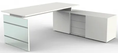 Produktbild von Komplettarbeitsplatz Lugano Glas Tisch/Sideboard weiß