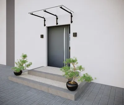 Immagine prodotto di GlasHomeCenter baldacchino in vetro per porte in vetro trasparente 250x90cm supporto in acciaio inox nero
