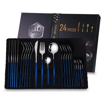 Produktbild von 24-teiliges Besteck-Set EL-26402 - Silber/Blau KP26402