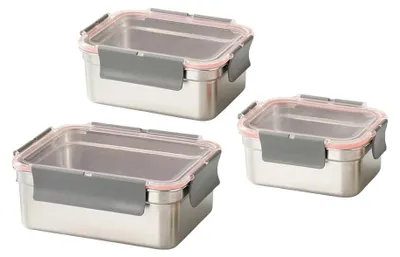Produktbild von Edelstahl Lebensmittelaufbewahrungsboxen mit Luftdichtem Deckel, Set von 3