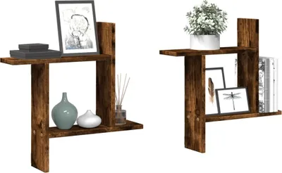 Produktbild von "im Sonderangebot"Wandregale 2er set - modernes Design - Hängeregal/Küchenregal - Räuchereiche 50x12x50cm Holzwerkstoff DE406807 - Wandregale