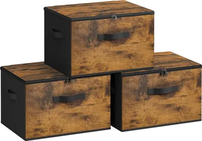 Produktbild von Aufbewahrungsboxen mit Deckel - Set von 3 - faltbare Stoffboxen - Kleidung und Spielzeug - 40 x 30 x 25 cm - Vliesstoff - Vintage Braun-Schwarz - RYZ103B01