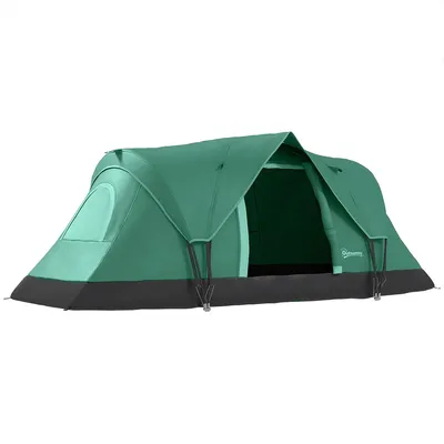 Obrázek produktu pro Kempingový stan s háčky na lampy a kolíky, tunelový stan, kopulovitý stan, rodinný stan pro 5–6 osob, 4,55 × 2,3 × 1,8 m, zelený + černý