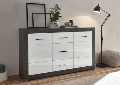 Immagine prodotto di Credenza Etero 164cm cemento scuro / bianco lucido Cassettiera moderna
