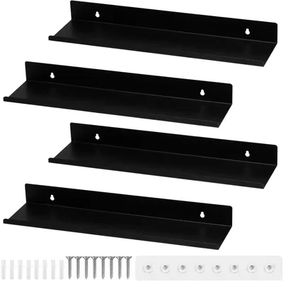 Immagine prodotto di Set di 4 mensole a parete, larghezza 40 cm, colore nero, in metallo, ideali per il soggiorno
