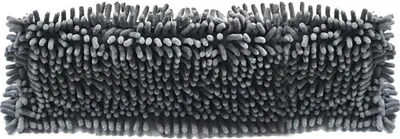 A close-up, studio shot of a gray mop head with a white background.