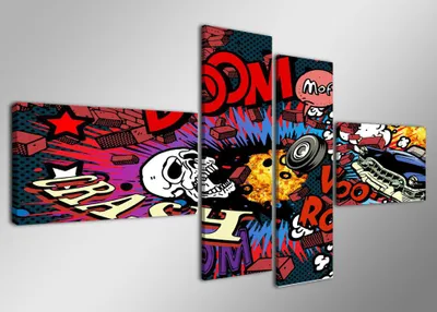 Produktbild von Visario Leinwandbild Urban Pop Art 160x70 cm – 4-teilig, Bild Wandbild Kunstdruck, aufhängfertig, Echtholzrahmen, Zackenaufhänger, Art. 6526