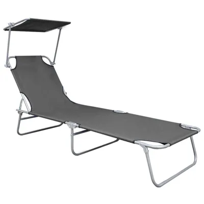 Image de vidaXL Chaise longue pliante avec toit solaire Gris Aluminium