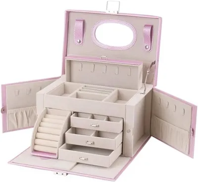 Obrázok produktu pre Šperkovnica – úložný box na šperky – organizér šperkov – viacúrovňový dizajn – 26x18x18 cm – fialová