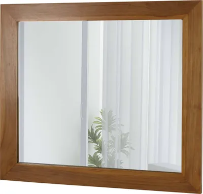 Image de Miroir mural en teck HWC-M75, miroir de salle de bain, cadre en bois, teck de qualité B-Grade (bois de cœur, 20-30 ans), 71x80cm