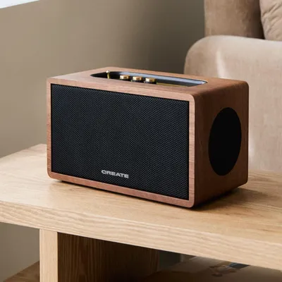 Produktbild von CREATE - SPEAKER RETRO WOOD - Tragbarer 55W Lautsprecher mit Bluetooth, USB und AUX Tragbarer