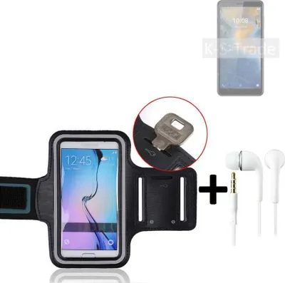 Produktbild von TOP SET kompatibel mit ZTE Blade A31 Neopren Jogging Armband Sportarmband Oberarmband kompatibel mit ZTE Blade A31 schwarz mit Reflektor Streifen +