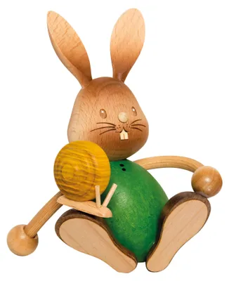 Produktbild von Drechslerei Kuhnert - Dekofigur aus Holz - Hase Stupsi mit Schnecke - ca. 12cm
