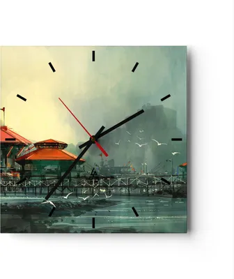 Produktbild von Wanduhr - Quadrat - Glasuhr - Meer Ufer Möwe - 30x30cm - Schleichendes Uhrwerk - Lautlos - zum Aufhängen bereit - Dekoration Modern - Wanddekoration aus Glas - C3AC30x30-3828