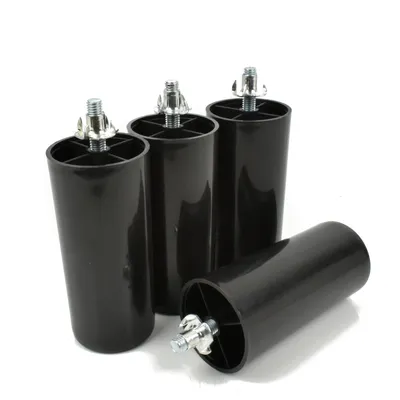 Produktbild von 4er Set Möbelfüße Kunststoff Schwarz M8 x 25 mm, Höhe 110 mm, inkl. 4x Einschlagmuttern M8x11 mm, Möbelbeine für Sofa, Bett & Schrank