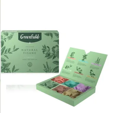 Produktbild von Tee-Set Greenfield NATURAL TISANE mit 6 Sorten Tee in Pyramidenbeuteln 30 Btl