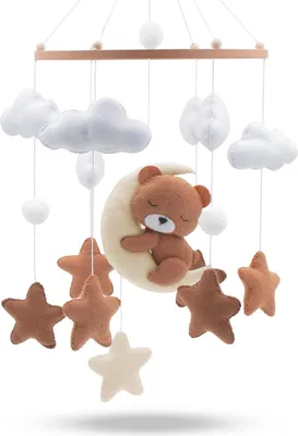 Produktbild von BABYKAJO Baby Mobile aus Holz – 4 Designs (Bär, Pinguin, Fuchs, Elefant) – handgenäht, beruhigend, für Babybett – ohne Halterung