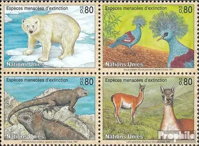 Produktbild von Briefmarken UNO - Genf 1997 Mi 305-308 Viererblock (kompl.Ausg.) postfrisch Gefährdete Tiere