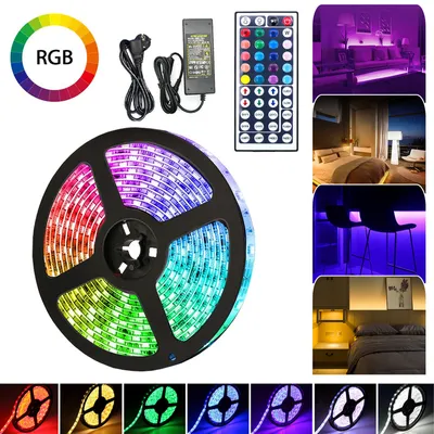 Immagine prodotto di Fiqops 1M LED striscia di luce striscia di illuminazione LED striscia di luce catena RGB LED striscia di luce cambia colore 30LEDs IP20 con 44 pulsanti telecomando