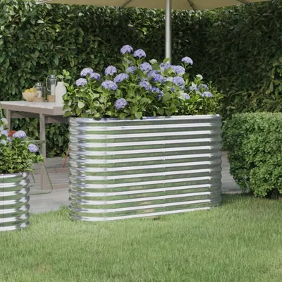 Produktbild von The Living Store Hochbeet Pulverbeschichteter Stahl 114x40x68 cm Silbern