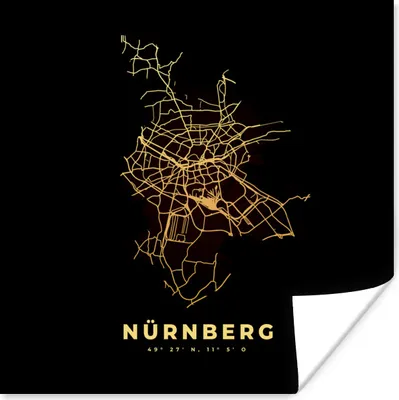 Produktbild von MuchoWow® Poster Gold - Stadtplan - Nürnberg - Karte 50x50 cm - Wohnzimmerdekoration
