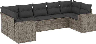 Produktbild von vidaXL 7-tlg. Garten-Sofagarnitur mit Kissen Grau Poly Rattan