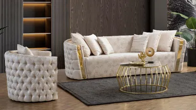 Produktbild von Chesterfield Beige Wohzimmer Sofas Edelstahl 3-Sitzer Luxus 1-Sitzer