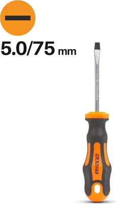 Produktbild von Flachschraubendreher 5,0 mm - Schlitzschraubendreher 75 mm - Chrom-Vanadium-Stahl - rutschfester Griff - Aufhängeöse 1 Stück [10514].