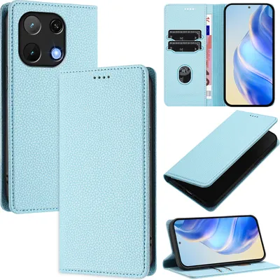 Produktbild von Litchi Leder Handyhülle für UMIDIGI Note 90 Wallet Kartenfächer Standfunktion Hülle Hellblau