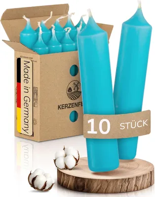 Immagine prodotto di Candele cilindriche turchesi, immerse in cera, 10 cm di altezza