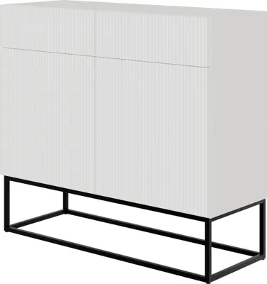 Produktbild von Selsey Veldio - Sideboard 2-türig mit Schubladen, weiß mit schwarzem Metallgestell, 100 cm