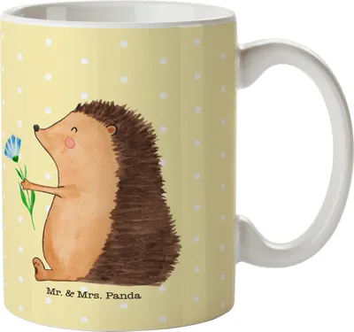 Produktbild von Mr. & Mrs. Panda Trinklernbecher Igel Blumen - Gelb Pastell - Geschenk, Kindergarten Becher, Plastikbecher, Krankenhaus, krank, Tiere, Kunststoffbecher, Gute Besserung