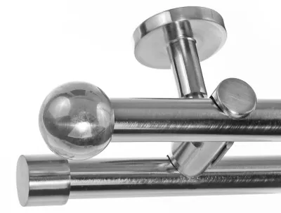 Produktbild von Edelstahl Look Gardinenstange Ø 20mm Deckenträger 2-läufig zweiläufig Deckenbefestigung Kugel D41 E33E30 RR