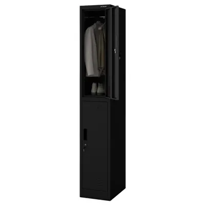 Produktbild von Umkleideschrank Spind IGOR 2 Abteile Etikettenhalter Lüftungsschlitze | Umkleidespind Schließfachschrank Garderobenspind 185x31,7x45cm Schwarz