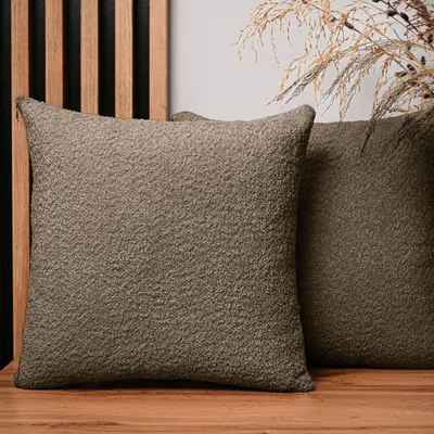 Produktbild von MG Design 2er Set Kissenbezüge 50 x 50 cm in Beige - mit Reißverschluss, fein gewebt mit Chenille-Haptik, pflegeleich