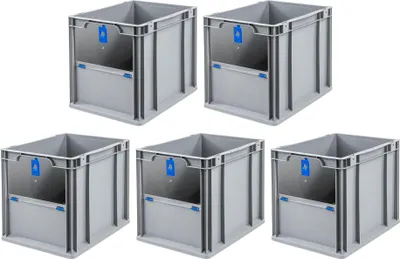 Produktbild von SparSet 5x Eurobox NextGen Insight Cover | HxBxT 32x30x40 | 30 Liter | Hoch/Blau | Eurobehälter, Transportbox, Transportbehälter, Stapelbehälter