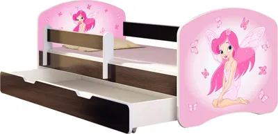 Image de ACMA lit d'adolescent lit d'enfant lit junior set complet avec matelas sommier à lattes et protection contre les chutes wengé 07 rose fée 160x80 + coffre de lit