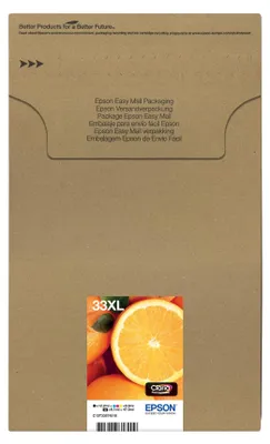 Zdjęcie produktu dla Epson Oranges Atrament 33XL Pomarańcze Claria Premium EasyMail, opakowanie zbiorcze Multipack, pięć kolorów, High (L) Yield, Czarny, Czarny fotograficzny, Cyjan, Purpurowy, Żółty, Tusz na bazie pigmentu, Atrament barwnikowy, 12,2 ml, 8,9 ml