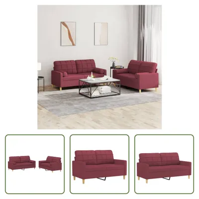 Produktbild von The Living Store 2-tlg. Sofagarnitur mit Kissen Weinrot Stoff