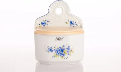 Obrázek produktu pro Český porcelán, a.s., Dubí Dóza závěsná s nápisem Sůl, 700 ml, pomněnky, Český porcelán