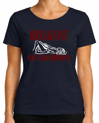 Imagen del producto de Camiseta para mujer, diseño "Breakfast of Champions", con doble sentido, humor para adultos, color azul marino, talla 3XL