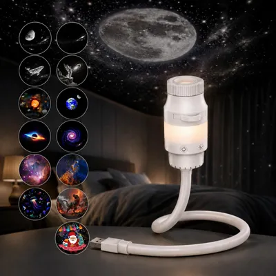 Zdjęcie produktu dla Projektor gwiazd 2 w 1, lampka nocna dla dzieci, z regulacją jasności, obrót o 360°, lampa projekcyjna z zasilaniem USB i 13 motywami, idealna jako prezent do sypialni dla dzieci i dorosłych