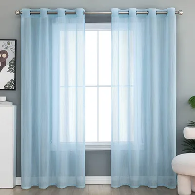 Zdjęcie produktu dla Zestaw 2 zasłon w jasnoniebieskim kolorze, z przelotkami, o wymiarach 244 x 137 cm