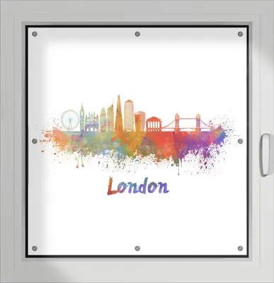 Produktbild von Wallario Lichtschutzbild, Dekorativer Sichtschutz Sonnenschutz 96 x 93 cm mit Motiv: Städte als Aquarell - Skyline von London - Verdunklung ohne Bohren
