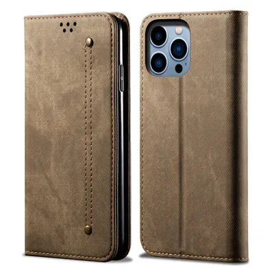 Obrázek produktu pro Pouzdro pro iPhone 16 Pro, Kožené Peněženkové Pouzdro s Magnetickým Uzavíráním a Stojánkem Khaki